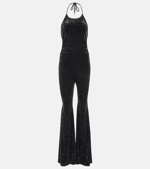 Halterneck flared velvet jumpsuit