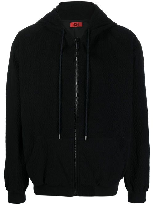 Textured logo-embroidered hoodie - Black