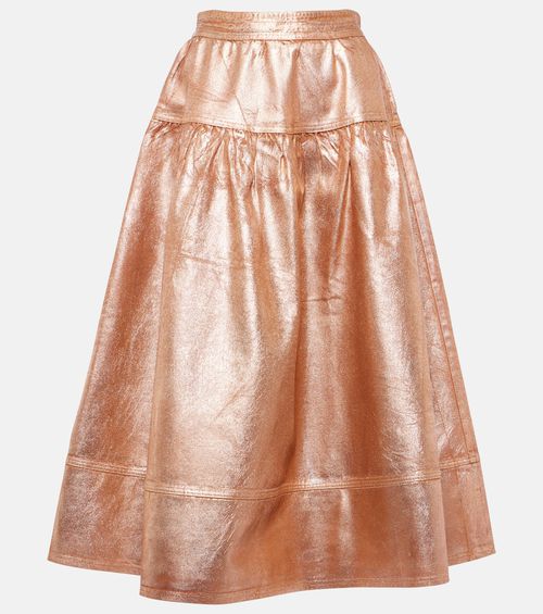 Astrid foiled denim midi skirt
