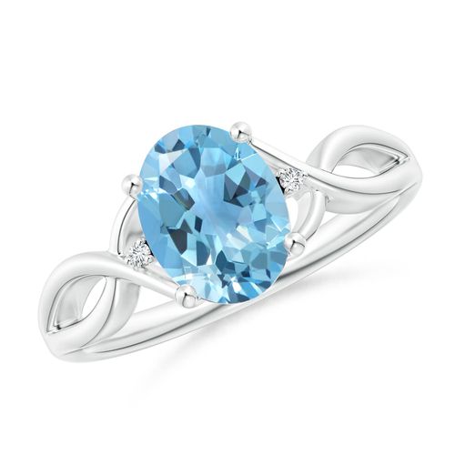 Angara 2.25 Carats Oval Swiss Blue Topaz Criss Cross Ring with Diamond Accents in Platinum