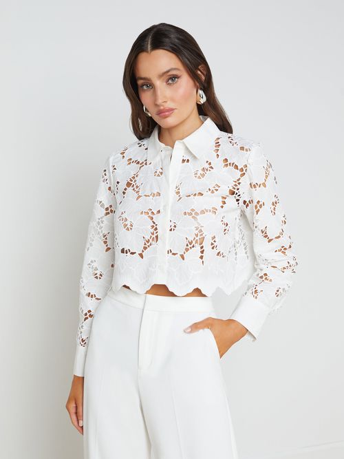 Seychelle Lace Cropped Blouse Top In White