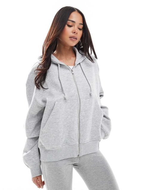 Weekday Essence boxy zip thru hoodie in gray