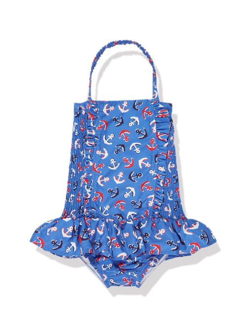 Anchor-print ruched swimsuit - Blue