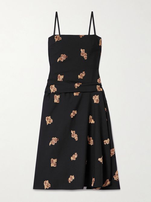 Victoria Gathered Fil Coupé Wool-blend Twill Midi Dress - Black