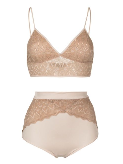 Lace-panel lingerie set (set of two) - Neutrals