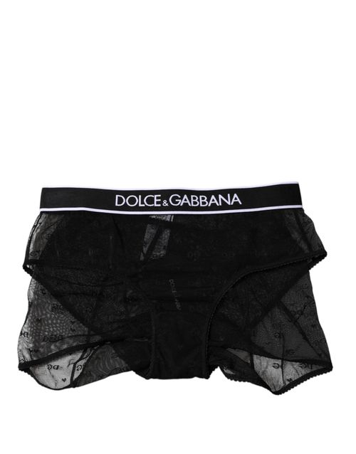 Tulle Nylon Mid Waist Panty — Black