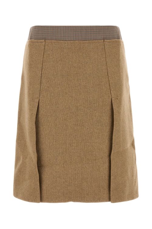 Wool-Blend Pleated Skirt — Beige
