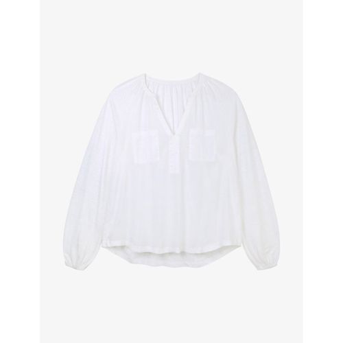 Womens White Patch-pocket Relaxed-fit Organic-cotton Blouse