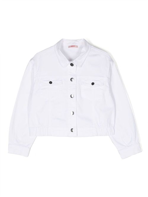 Elasticated-hem denim jacket - White