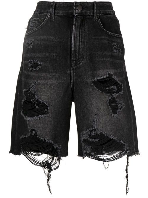 Straight leg denim shorts - Black