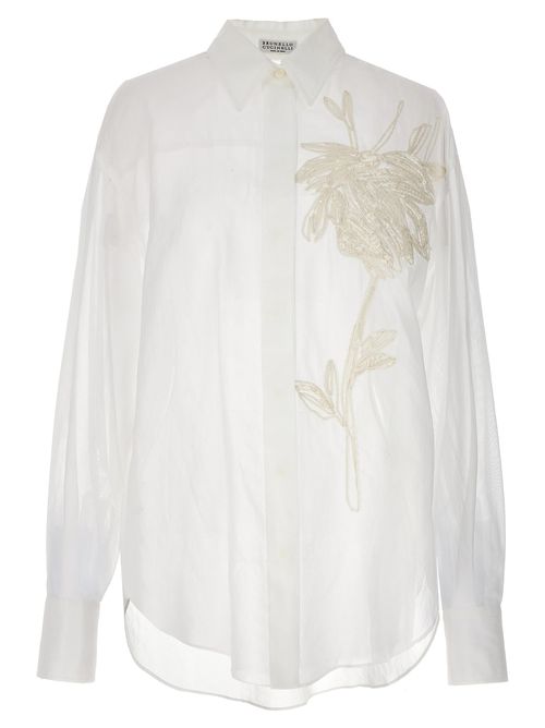 -Floral Embroidery Shirt Camicie Bianco-Donna