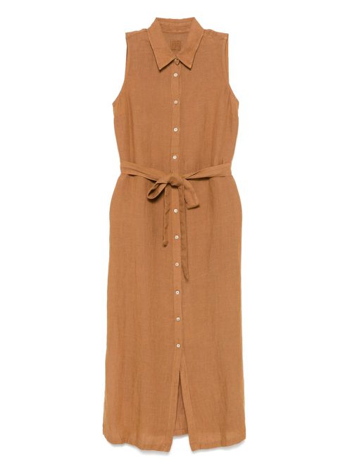 120% Lino belted midi dress - Brown