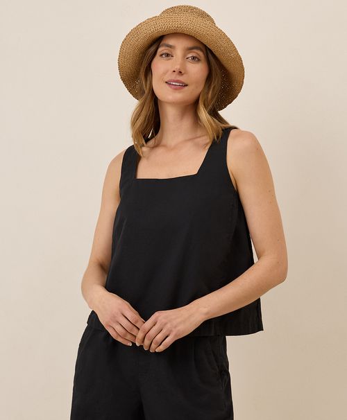 Women's Black Canopy Linen Blend Square Neck Tank