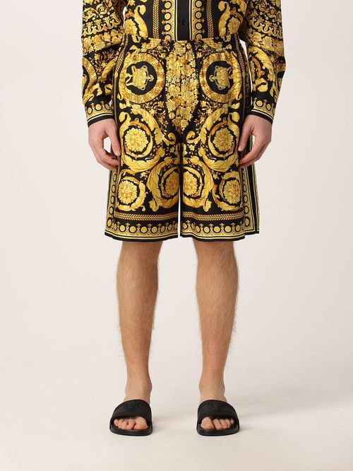 Barocco-print knee-length silk shorts