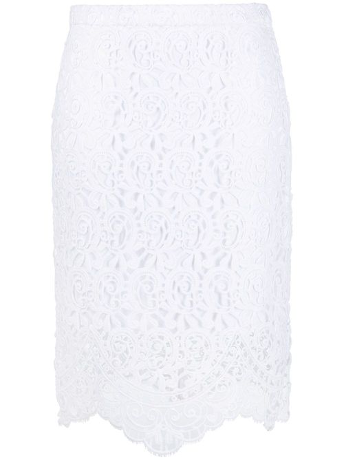 Lace high-waisted midi skirt - White