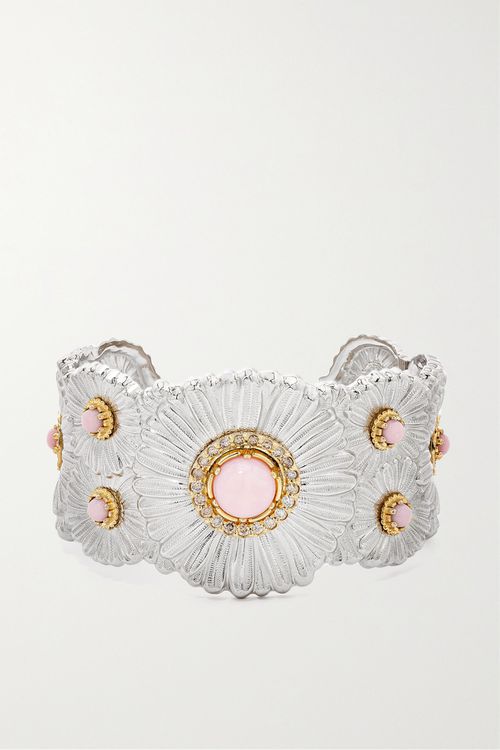 Daisy Blossoms Sterling Silver, Gold-plated, Opal And Diamond Cuff