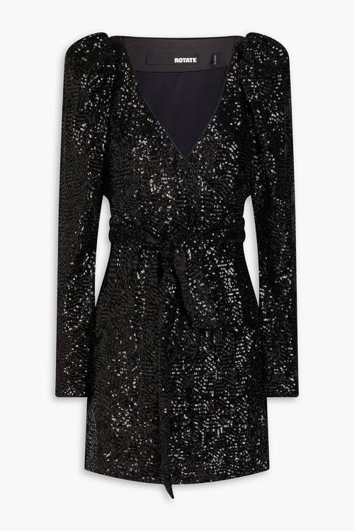Sequined tulle mini wrap dress