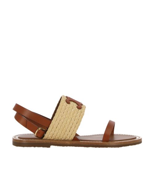 LYMPIA FLAT STRAP SANDAL in RAFFIA  CALFSKIN - VEGETAL TANNING