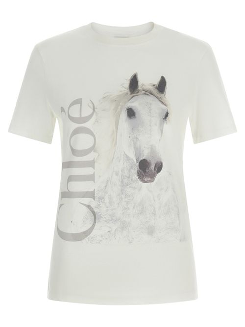 Horse-Print Cotton T-Shirt — White