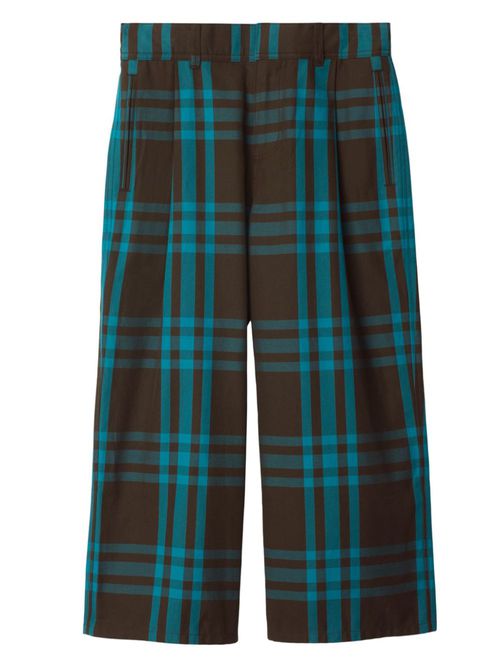 Check-print cotton trousers - Brown