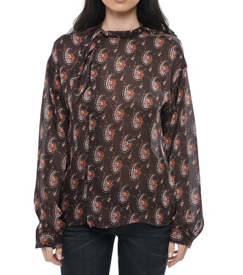 Brown Paisley Crew Neck Top