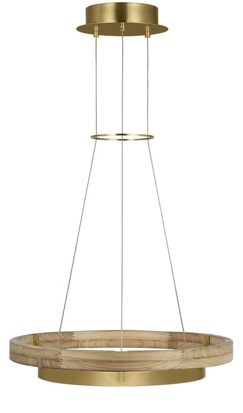 Grace 1-Light LED Chandelier in Hand Rubbed Antique Brass with Natural Oak