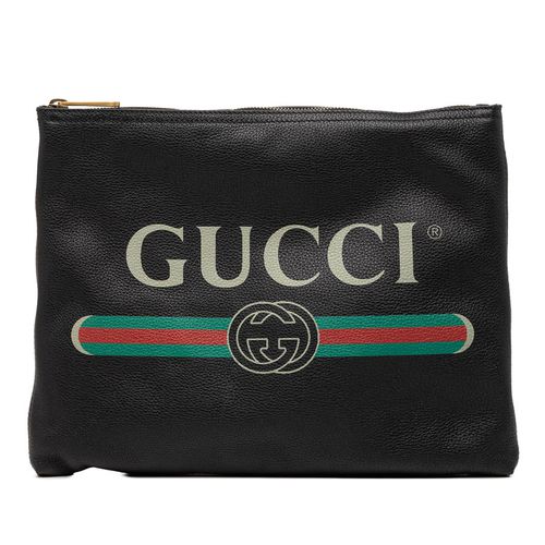 Pre-owned Medium Leather Logo Portfolio Clutch Ladies 500981 493075