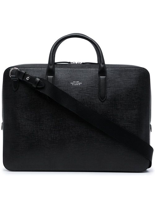 Panama textured leather briefcase - Black