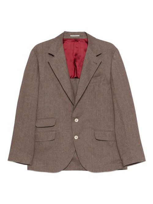 Linen Single-Breasted Blazer — Brown