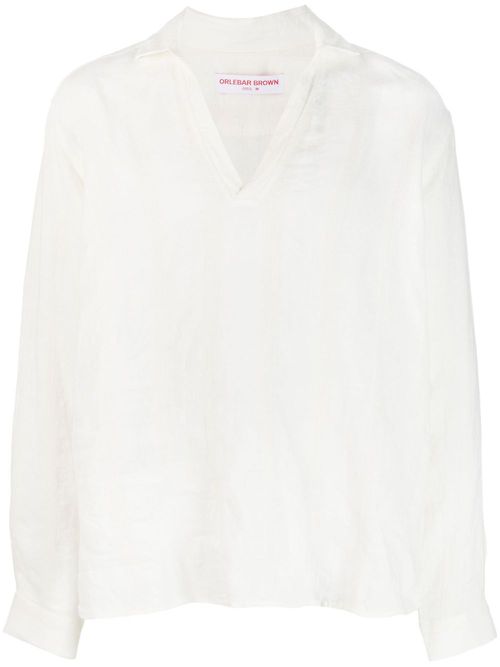 Long-sleeved v-neck shirt - WHITE SAND