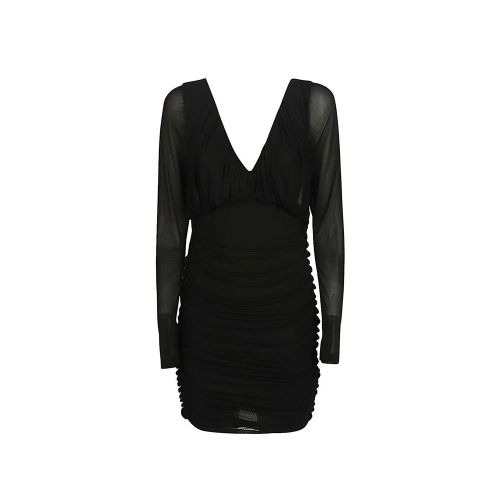 Ruched Viscose Dress — Black