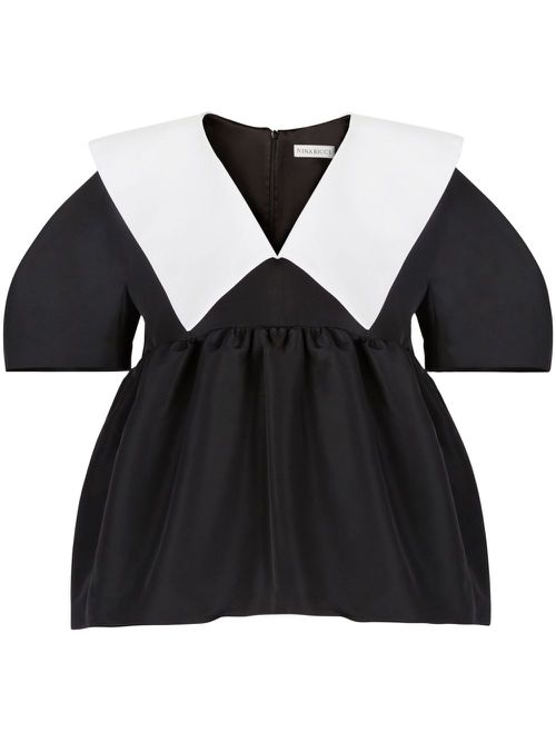 Taffeta v-neck top - Black