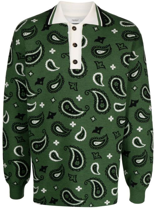 Paisley-jacquard polo-collar jumper - Green