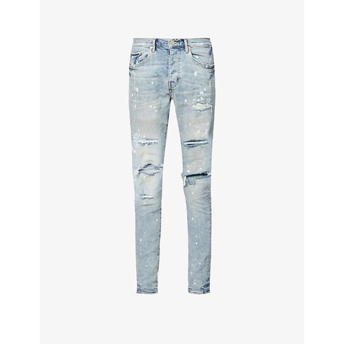 Mens Light Indigo Paint Distressed Slim-fit Stretch-denim Jeans 31