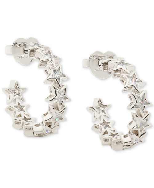 Space Cadet Cubic Zirconia Star C-Hoop huggies Earrings - Silver