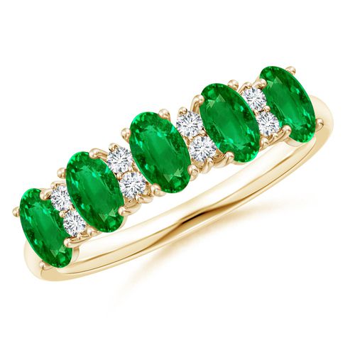 Angara 1.0 Carat Five Stone Emerald and Diamond Wedding Ring in 18K Yellow Gold