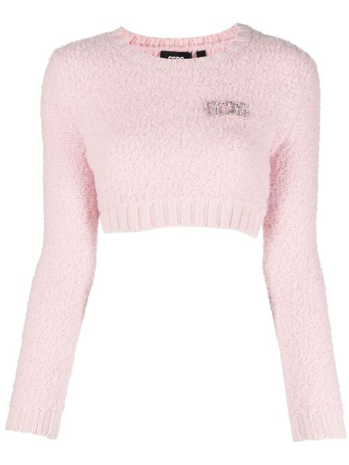 Crystal-embellished crew-neck crop top - Pink