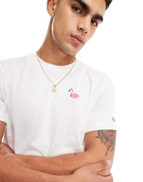 Flamingo embrodied T-shirt in white