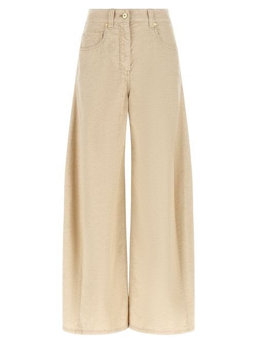 Wide-Leg Corduroy Trousers — Beige