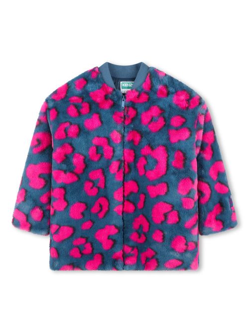 Animal-pattern faux-fur coat - Blue