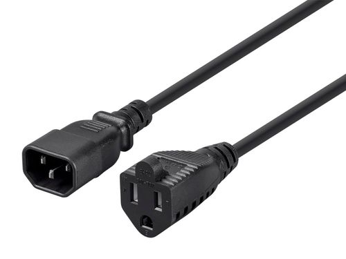 Desktop Computer Power Cord - IEC 60320 C14 to NEMA 5-15R, 18AWG, 10A/1250W, SVT, 125V, Black, 1ft