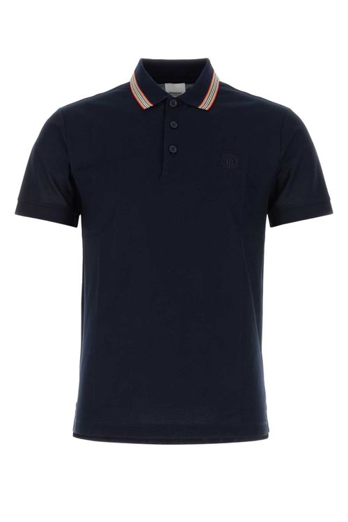 Striped-Collar Piquet Polo Shirt — Navy