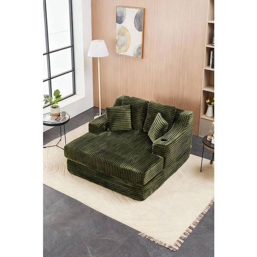 Living and Home Unisex Corduroy Chaise Lounge Sofa Bed in Green