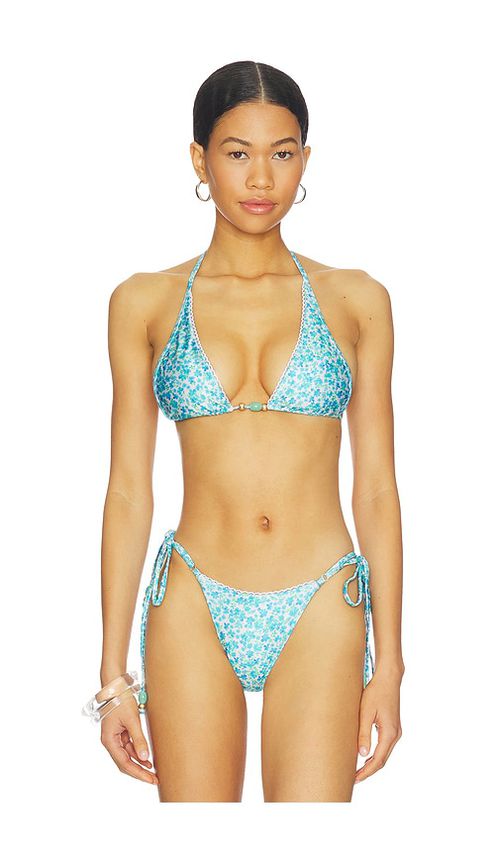 Kulani Kinis Decorative Bind Halter Bikini Top in Blue,White. - XS also in S