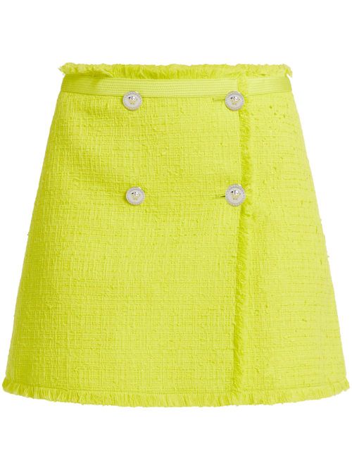 Medusa-buttons tweed miniskirt - Yellow