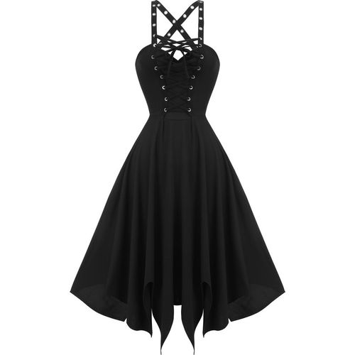 Gothic Style Spaghetti Strap Dress Black