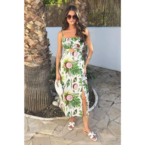 AX Paris Women's Multi Coconut Print Strappy Cut Out Midi Dre