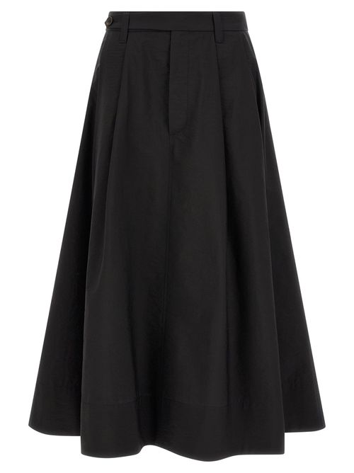 Pleated Techno Cotton Skirt — Black