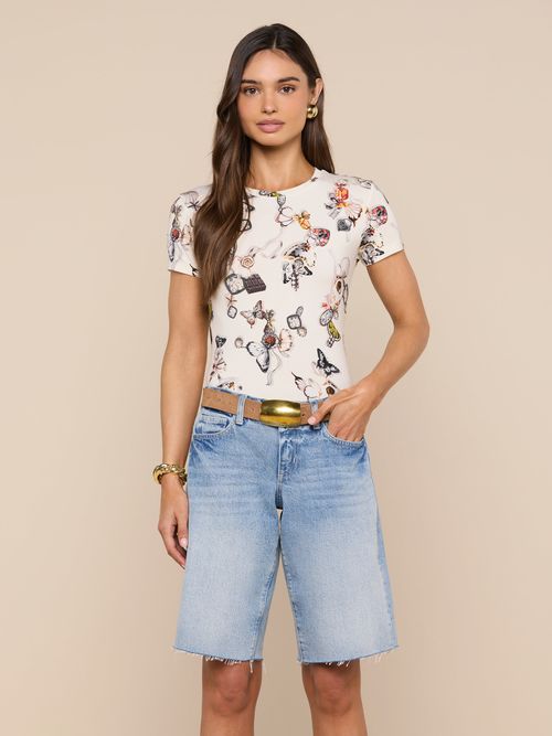 Ressi Fitted T-Shirt In Ecru Multi Lock Butterfly