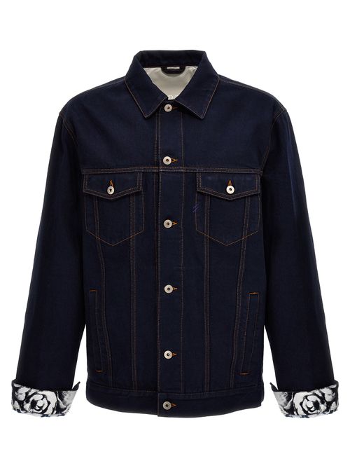 Rose-Print Lined Denim Jacket — Navy